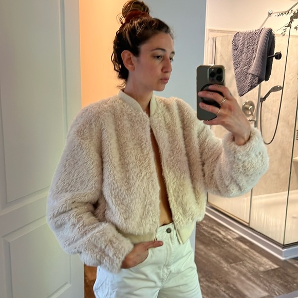 Zara faux shearling bomber pink/cream size s - Picture 4 of 7